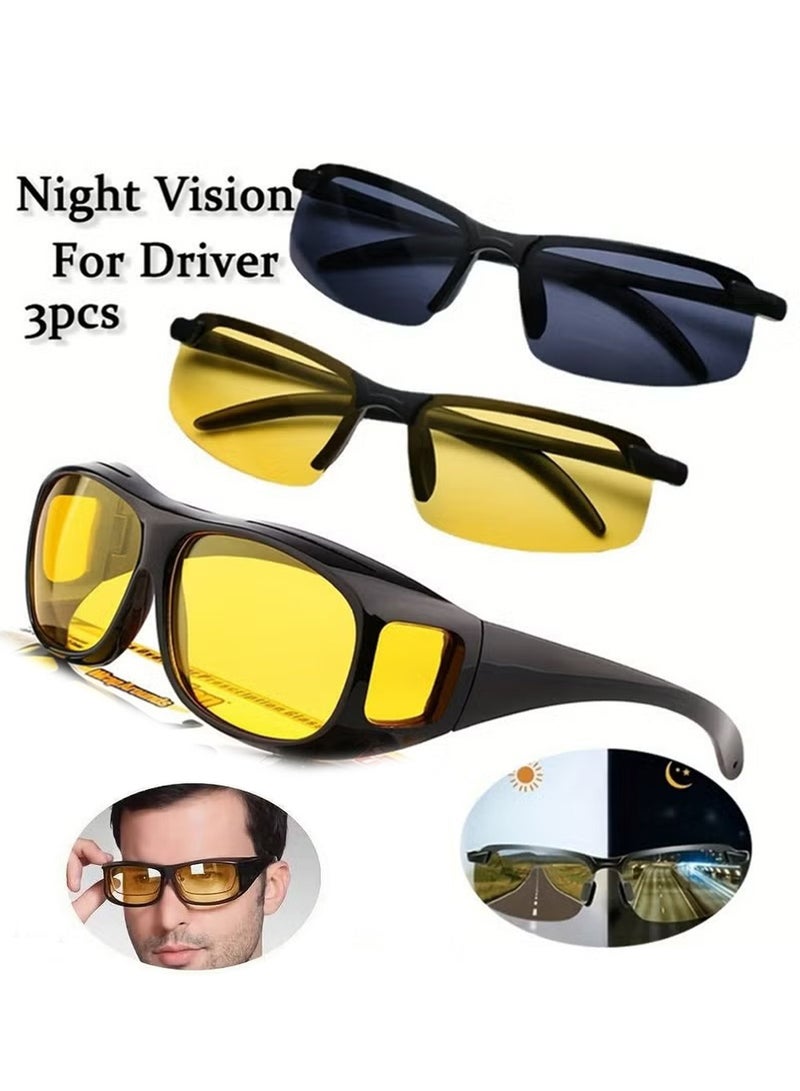 YOUGE 3Pcs Glasses Wrap Arounds Male Driver Driving HD Mirror Multifunctional Sunglasses Night Vision Goggles Anti Glare Safety for Men and Women - Image 1